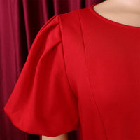 Women's Polyester O Neck Short Sleeve Belted Pleated Mid-Calf Dress