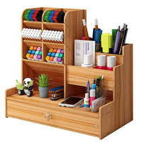 Wooden Pen Holder Desk Organizer With Storage Drawer