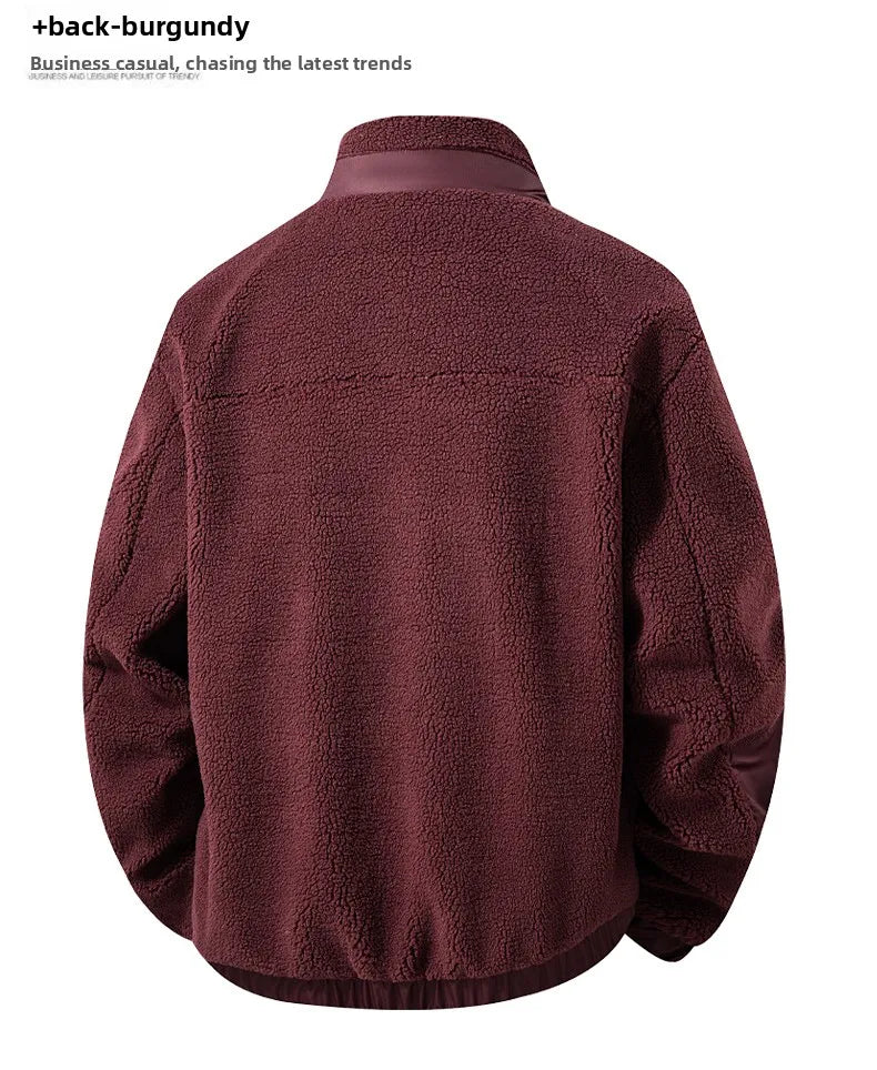 Men's European Size Sherpa Lined Stand Collar Winter Jacket with Thickened Fleece for Outdoor Casual Wear  Street Style Fashion - Buy online at  Vibe In Cart.