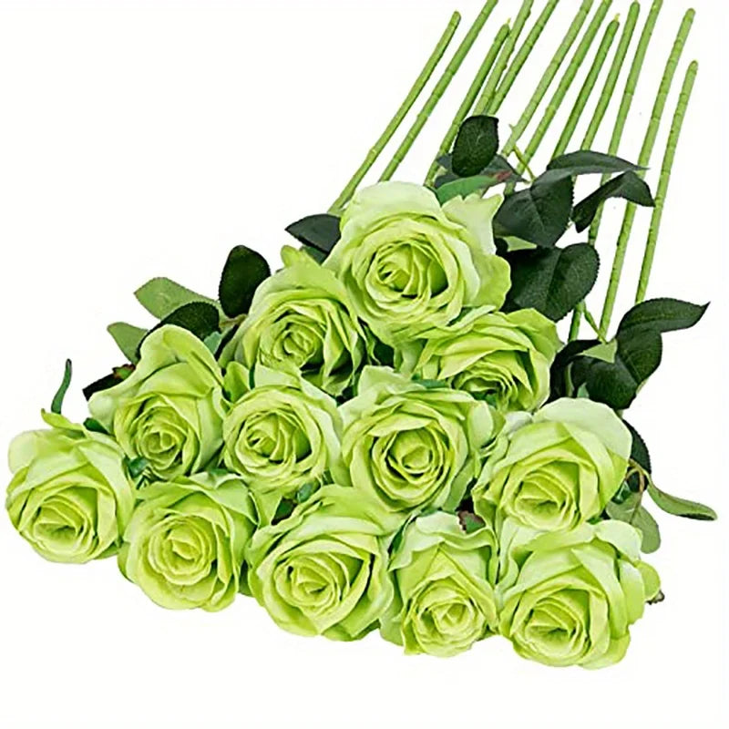 Artificial Silk Rose Bouquet, 12 Pieces for Weddings and Decor