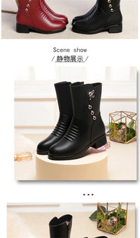 Soft Leather Boots for Women Autumn Winter with Plush Warm Side Zipper Round Toe High Heel Casual Anti-slip Mom Cotton Shoes - Buy online at  Vibe In Cart.