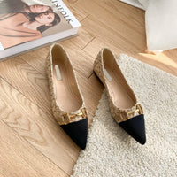 Women's Pointed Toe Low-Heeled Slip-On Flats with Metal Decoration