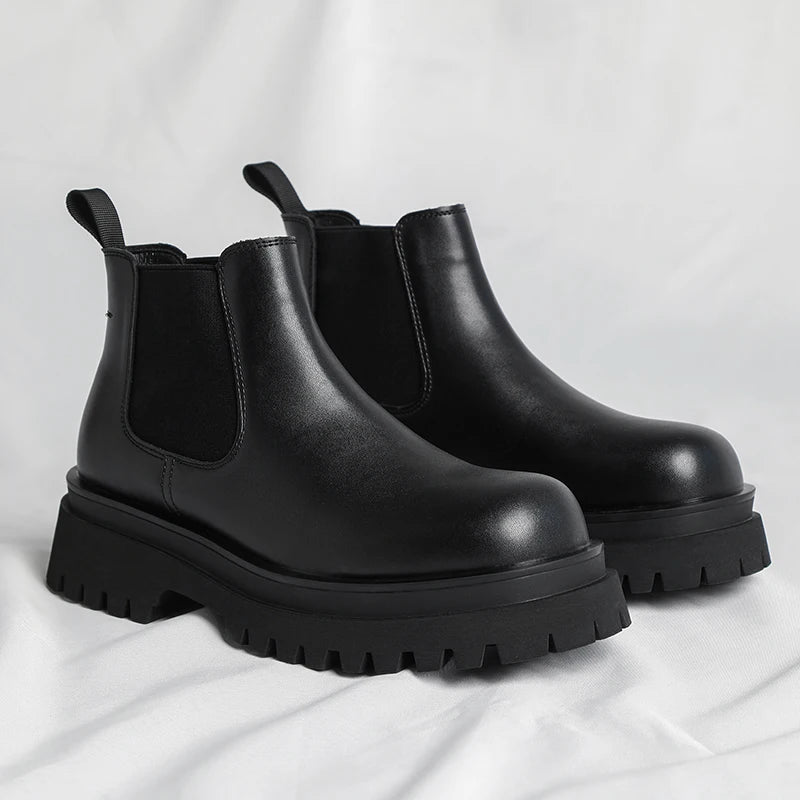 Men's Mid-Calf Chelsea Boots with Slip-On Closure and Medium Heel