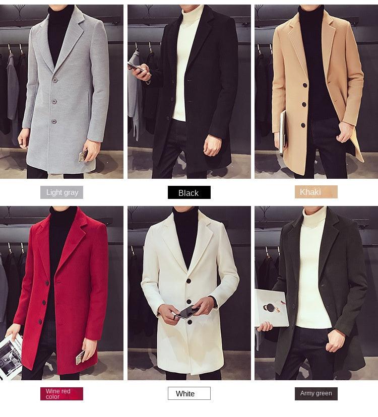 Men Long Cotton Coat 2024 Autumn Winter New Wool Blend Pure Color Casual Business Fashion Slim Windbreaker Jacket Men Clothing - Buy online at  Vibe In Cart.
