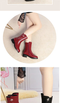 Soft Leather Boots for Women Autumn Winter with Plush Warm Side Zipper Round Toe High Heel Casual Anti-slip Mom Cotton Shoes - Buy online at  Vibe In Cart.