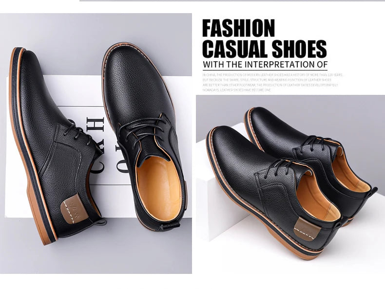 Men's Lace-Up Genuine Leather Oxford Shoes with Round Toe