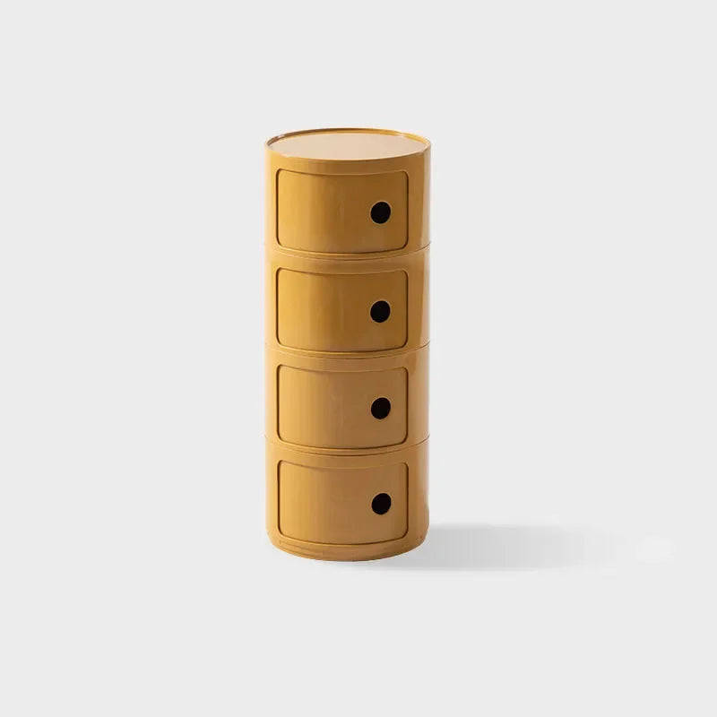 Round Plastic Bedside Table with 4 Drawers for Bedroom