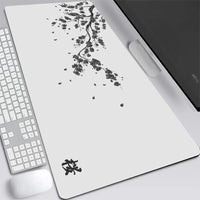 XXL Gray Rubber and Cloth Mouse Pad with Cherry Blossom Design