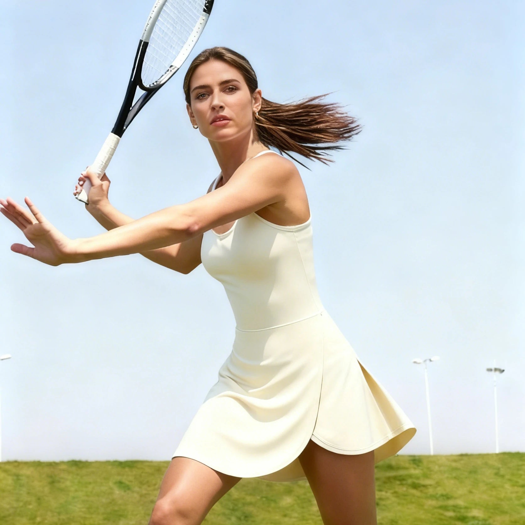 Tennis Dress with Shorts Underneath Women Golf Wear Above Knee Length White Sport Dresses with Shorts Outfit Fitness Workout