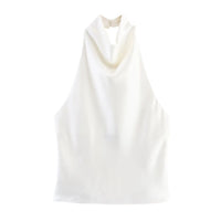 Women's Short Sleeveless Backless Tops with Buttons, Polyester