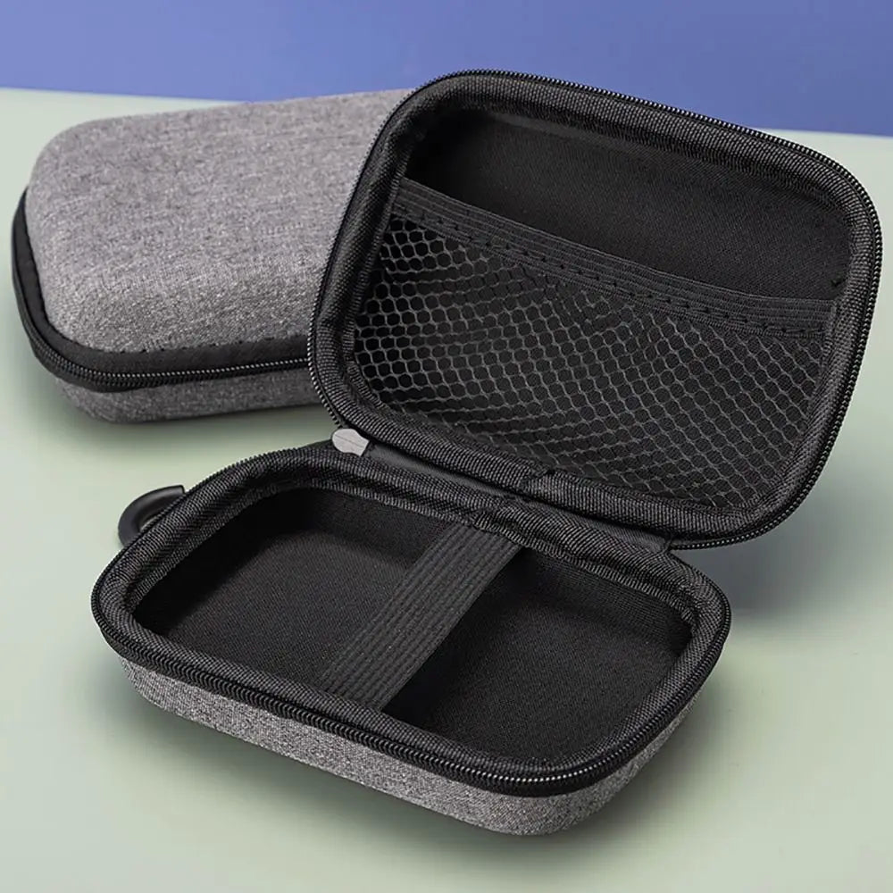 Grey Canvas Zipper Storage Bag for Earphones and Accessories