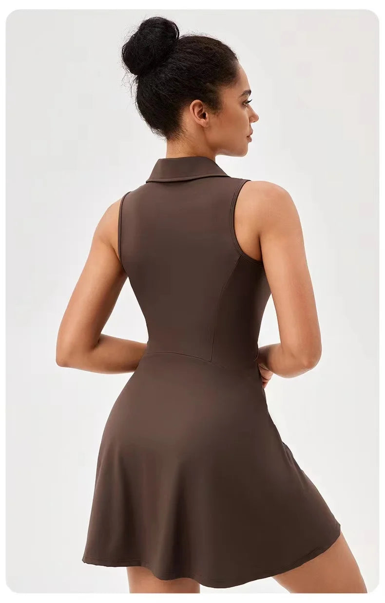 Women's High Stretch Tennis Dress with Shorts and Tummy Control