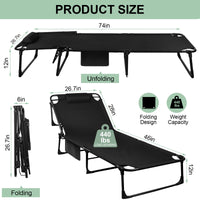 Portable Folding Camping Cot - 3-Position Adjustable Reclining Lounge Chair with Pillow, Outdoor Sleeping Bed (68cm Wide) - Buy online at  Vibe In Cart.