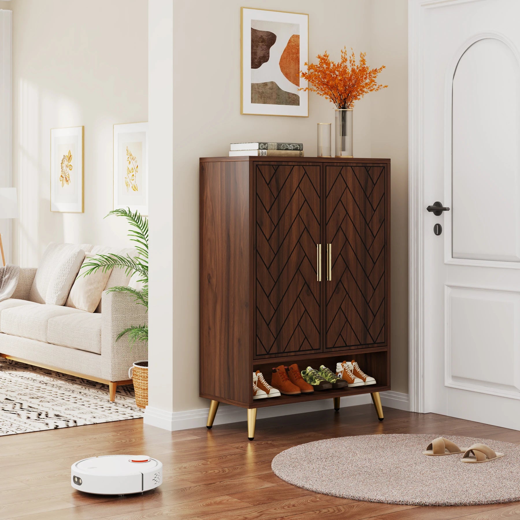 Tribesigns 6-Tier Shoe Cabinet with Doors, Walnut Wooden Shoe Storage Cabinet with Adjustable Shelves for Entryway - Buy online at  Vibe In Cart.