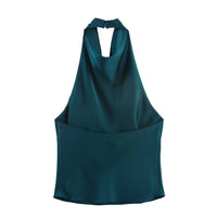 Women's Short Sleeveless Backless Tops with Buttons, Polyester