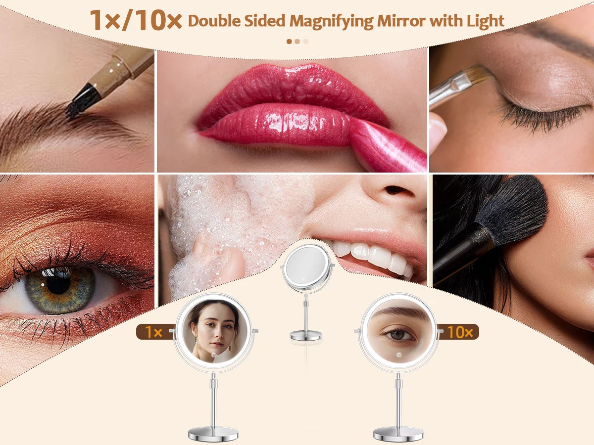 8 Inch Makeup Mirror With Light Lamp 10X Magnification 3 Color Lights,Adjustable Brightness Height Standing Cosmetic Mirror - Buy online at  Vibe In Cart.