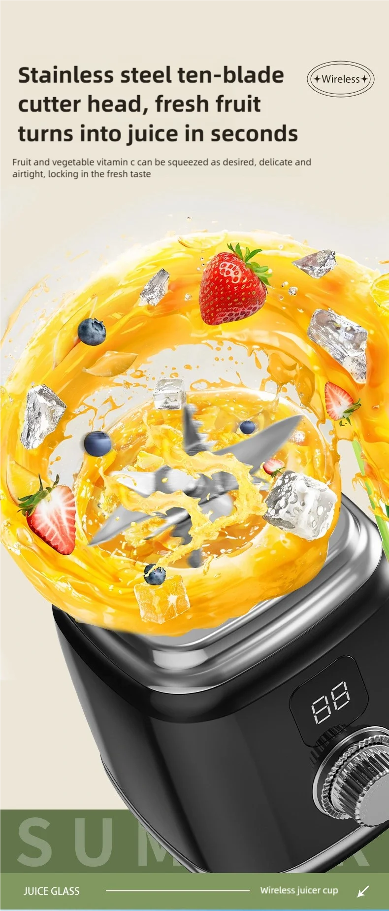 TINSOL New Home Juicer 10 Blades 3000mAh Multifunctional Blender Knob Juicer Ice Crusher  High Juicing Rate Kitchen Tools - Buy online at  Vibe In Cart.