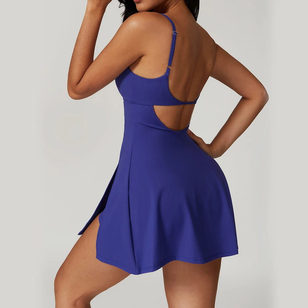 Women's summer tennis skirt built-in shorts and bra sleeveless backless workout sports golf dress  tennis dress for fitness