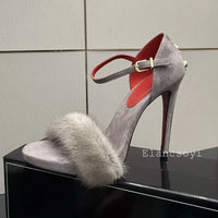 Super High Heels Sandals Women Mink Fur Metal Sword Thin Heels Open Toe Ankle Strap Sandalias Summer Fashion Party Dress Pumps - Buy online at  Vibe In Cart.
