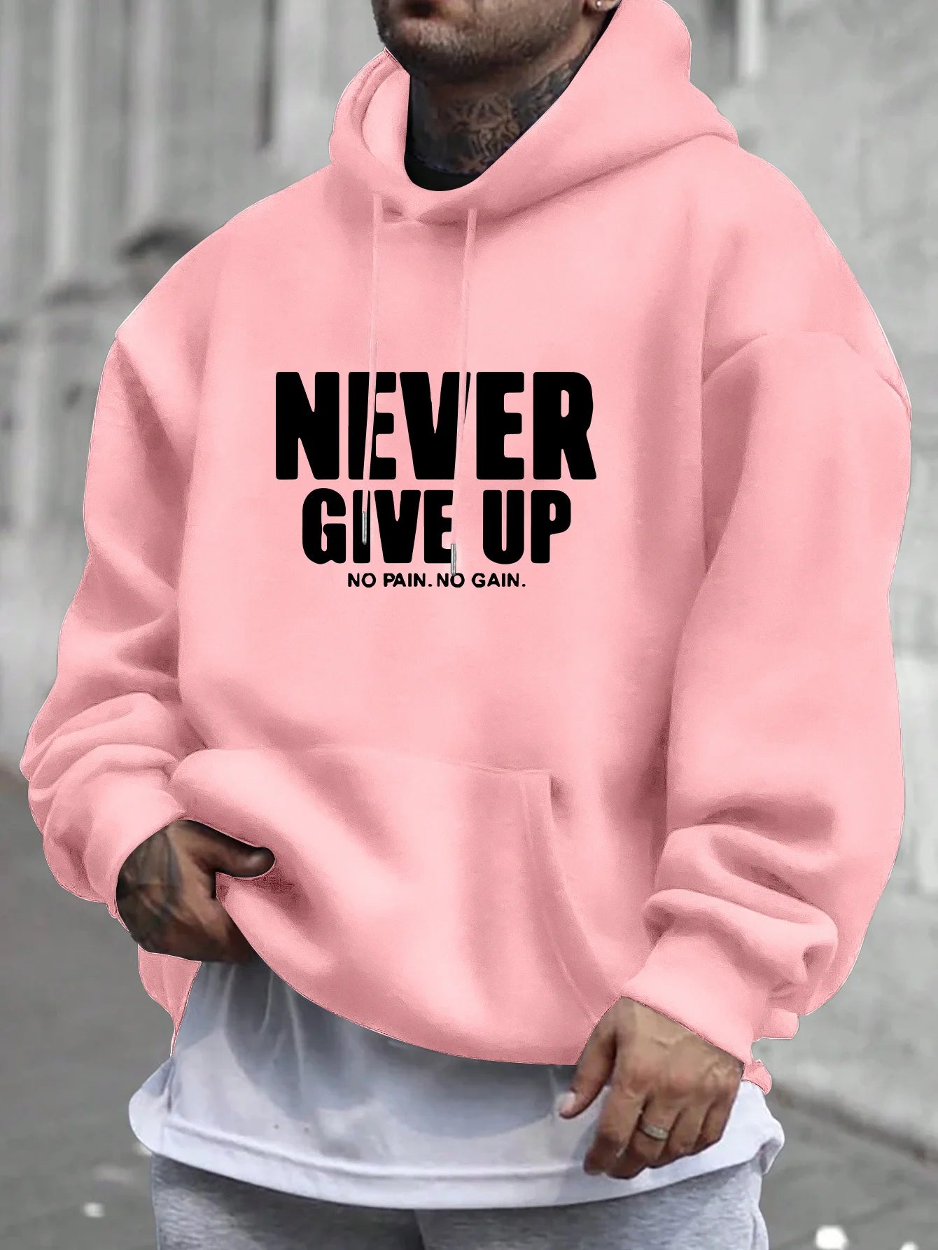 Men'S Hoodie Never Give Up Print Casual Fleece-Lined Pullover Kangaroo Pocket Stylish Streetwear Fall Casual Wear Hoodie - Buy online at  Vibe In Cart.