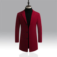 Men's Slim Long Wool Blend Cotton Single Breasted Coat for Autumn and Winter