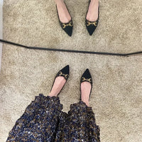 Women's Pointed Toe Low-Heeled Slip-On Flats with Metal Decoration