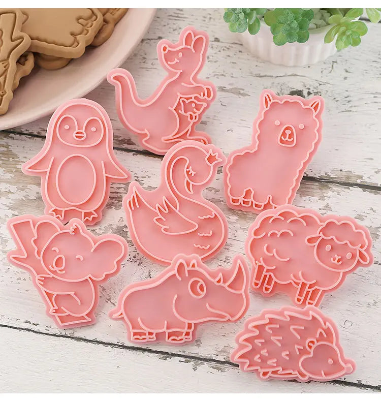 8-Piece Plastic 3D Cookie Cutters Set with Cartoon Designs