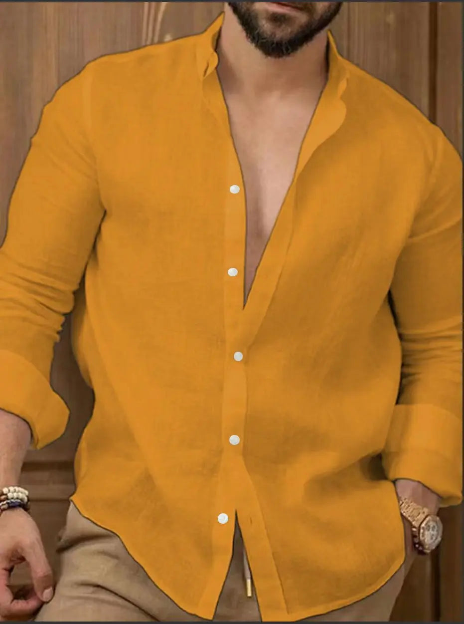 Men's Spring And Summer New Cotton Hemp New Men's Cool Long Sleeve Shirt Solid Color Loose Lapel Casual Beach Style Shirt - Buy online at  Vibe In Cart.