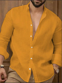 Men's Spring And Summer New Cotton Hemp New Men's Cool Long Sleeve Shirt Solid Color Loose Lapel Casual Beach Style Shirt - Buy online at  Vibe In Cart.