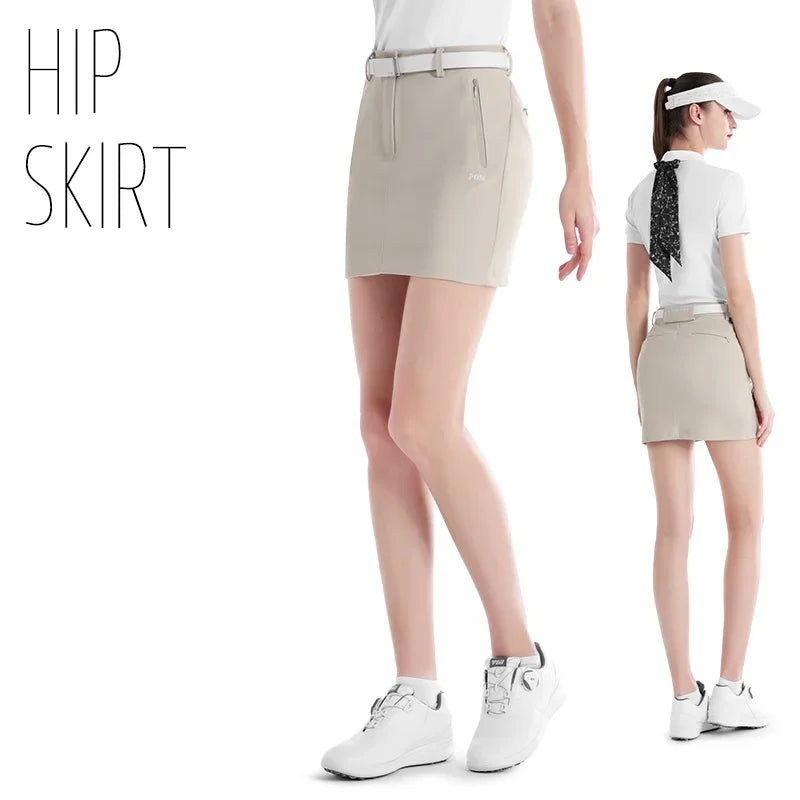 Pgm Golf Clothing Women's Short Skirt Breathable Quick Drying Sports Pencil Skirt Casual Zipper Pocket Skorts with Inner Shorts