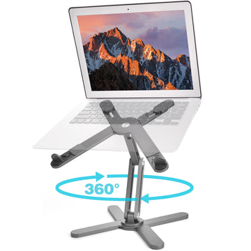 Adjustable Foldable Aluminum Laptop Stand for 10-17 Inch Laptops and Tablets in Gray Silver