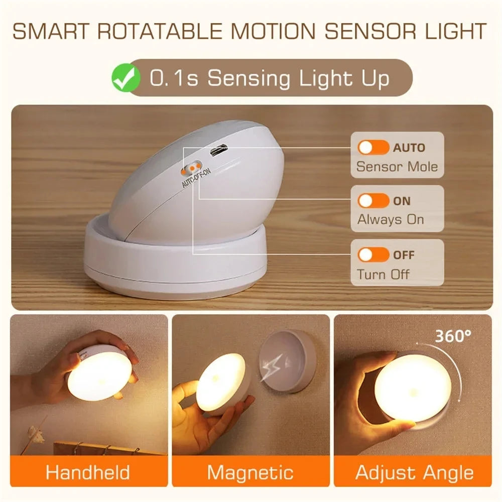 Night Light USB Motion Sensor Charging Round Energy-saving Led Lamp Bedroom Light Corridor Home Bathroom wall lights night light - Buy online at  Vibe In Cart.