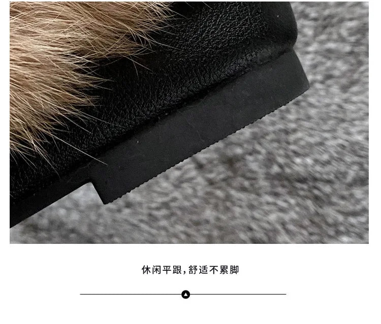 Women's Velvet Loafers with Rabbit Fur and Leather for Autumn