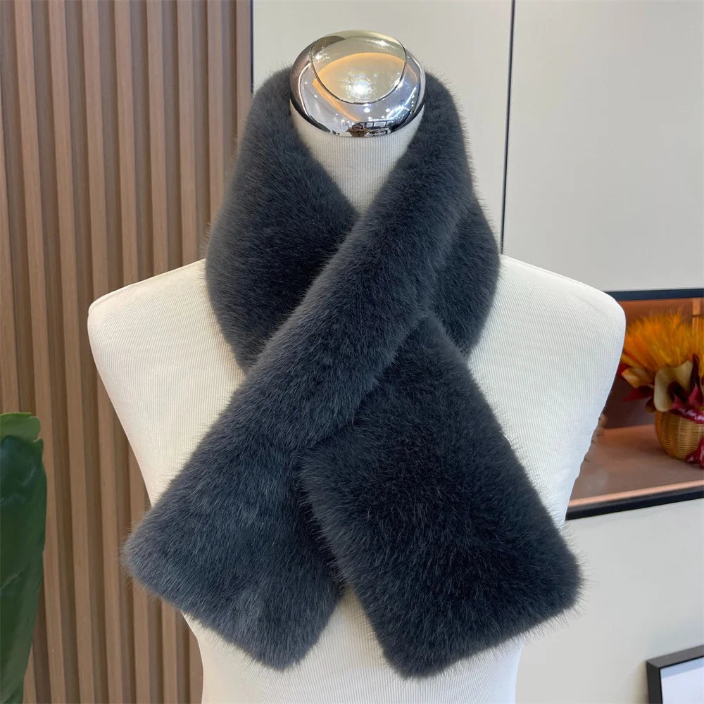 Women's Outdoor Winter Faux Fur Warm Solid Color Scarf