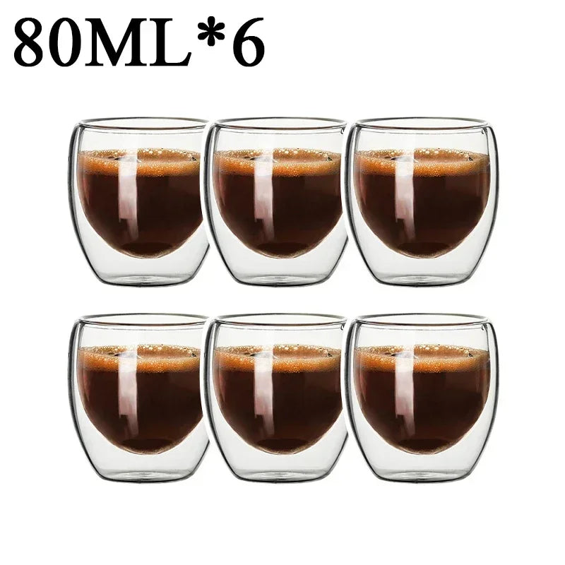 Double Wall High Borosilicate Glass Mug Set, Heat Resistant, 2-18 Pieces