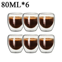 Double Wall High Borosilicate Glass Mug Set, Heat Resistant, 2-18 Pieces