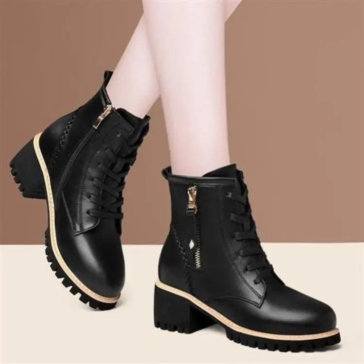 Women's Lace-Up Ankle Boots with Low Square Heel