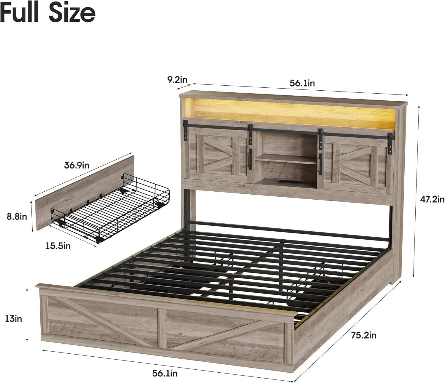 Vabches Bed Frame Queen with 4 Drawer&Storage Headboard Platform Bed Frame with LED Light& Power Strip&Sliding Barn Door Bedroom - Buy online at  Vibe In Cart.