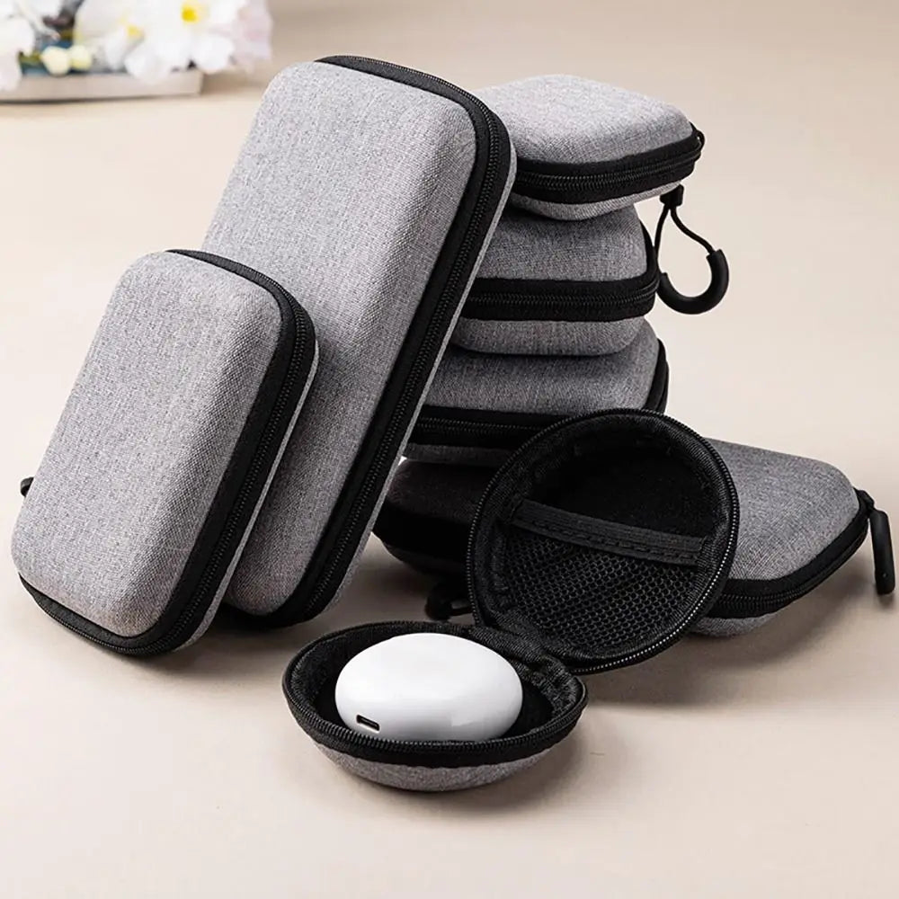 Grey Canvas Zipper Storage Bag for Earphones and Accessories