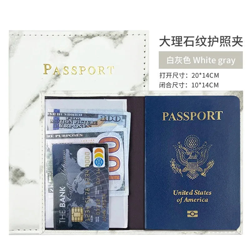 PU Leather Passport Case with Marble Design, 14cm x 10cm