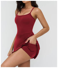 Tennis Dress with Shorts Underneath Women Golf Wear Above Knee Length White Sport Dresses with Shorts Outfit Fitness Workout