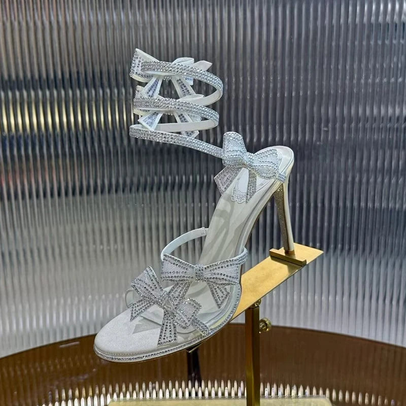 Sexy High Heels Gladiator Sandals Women Rhinestone Bow-knot Ankle Snake Shaped Winding Party Shoes Thin Heels Open Toe Sandalias - Buy online at  Vibe In Cart.
