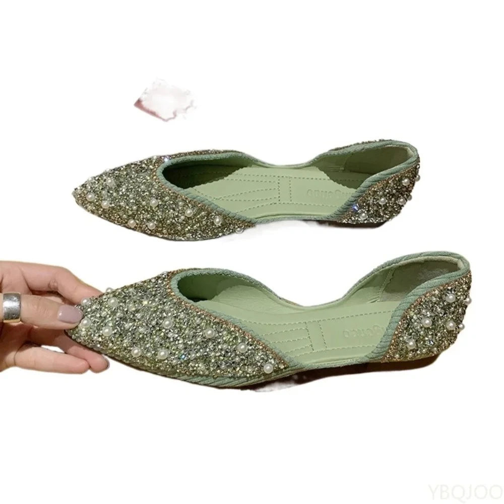 Summer New Green Retro Shallow Mouth Pointed Soft Bottom Women's Flat Shoes Solid Color Comfortable Hollow Ballet Women's Shoes - Buy online at  Vibe In Cart.