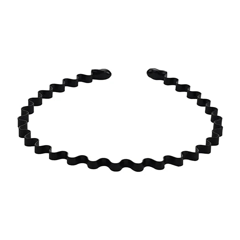 Unisex Black Waved Metal Hair Band for Adults, 6 Pieces