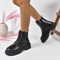 Winter Warm Short Plush Ankle Boots Women Fashion Zip Lace Up Platform Combat Boots Woman Comfy Low Heels Pu Leather Botas Mujer - Buy online at  Vibe In Cart.