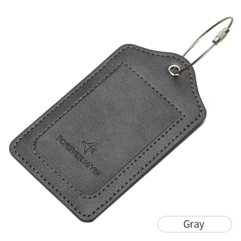 Leather Luggage Tag with Anti-Loss Wire Rope Loop and Built-In Privacy Cover