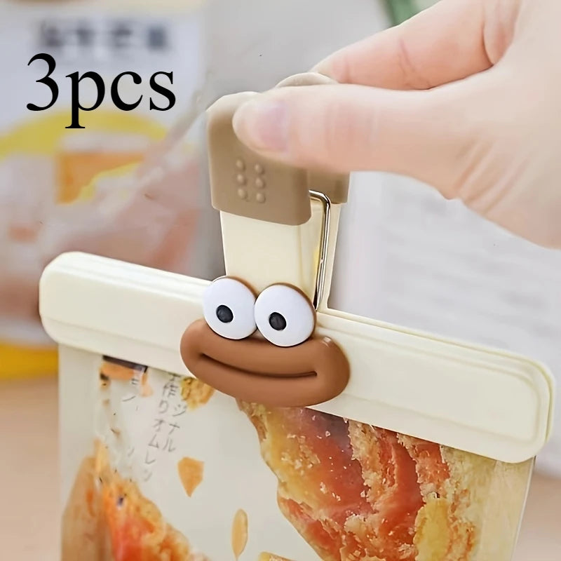 3pcs Creative Face Bag Sealing Clip Food Snack Clip Kitchen Tools Decorative Small Clip Refrigerator Plastic Food Bag Storage - Buy online at  Vibe In Cart.