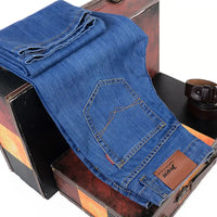 Men Fashion Straight Jeans Men 2025 New Stretch Slim Fit Pants Comfortable Soft Business Denim Trousers Male Brand Clothing - Buy online at  Vibe In Cart.