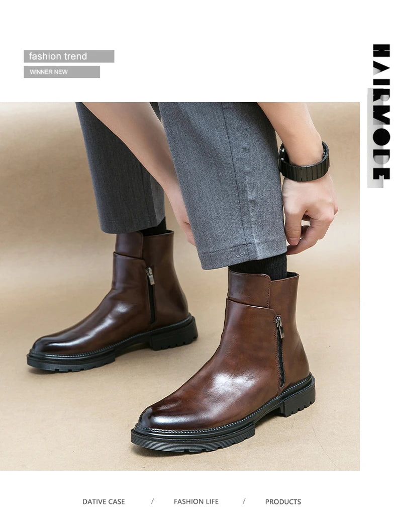 Men's autumn high-top leather shoes men's height-increasing British Chelsea boots short boots business casual men's boots - Buy online at  Vibe In Cart.