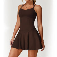 Womens Spaghetti Strap Tennis Dress with Built-in Shorts and Bra Golf Athletic Dress with Pockets